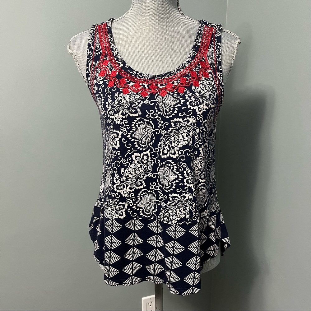 Lucky Brand Navy and Red Patterned Tank Top